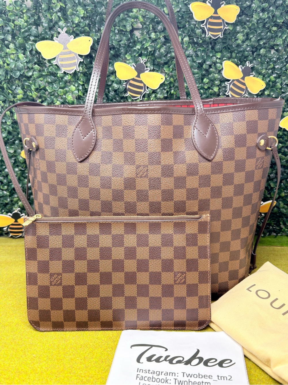 Authentic LV Damier Ebene Neverfull MM w/Pouch